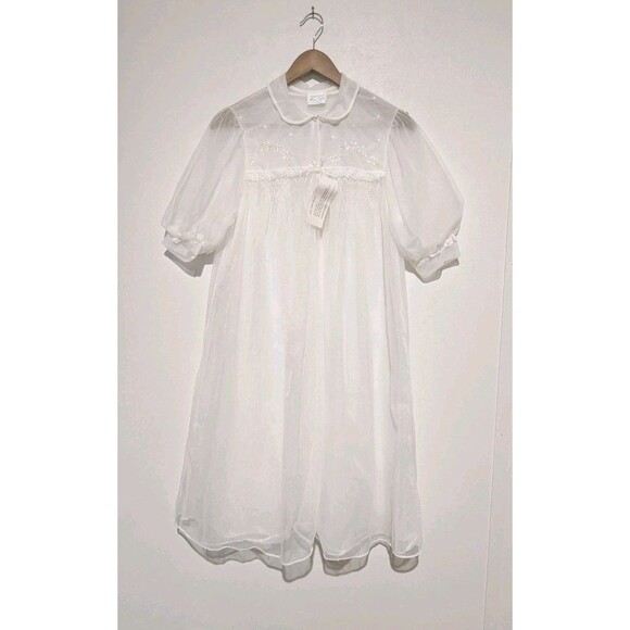 NOS 1960’s Double Chiffon Peignoir Robe Bridal Lounge MISS SIREN Sheer S White - Picture 1 of 4